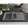 Mexen Matias chiuvetă din granit cu 1,5 cuve cu scurgător și baterie de bucătărie Savita, gri - 6502-71-672601-70-B