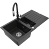 Mexen Matias chiuvetă din granit cu 1,5 compartimente cu scurgător și baterie de bucătărie Savita, negru/argintiu