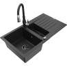 Mexen Matias chiuvetă de bucătărie din granit cu 1,5 cuve, cu scurgător și baterie Savita, negru/argintiu