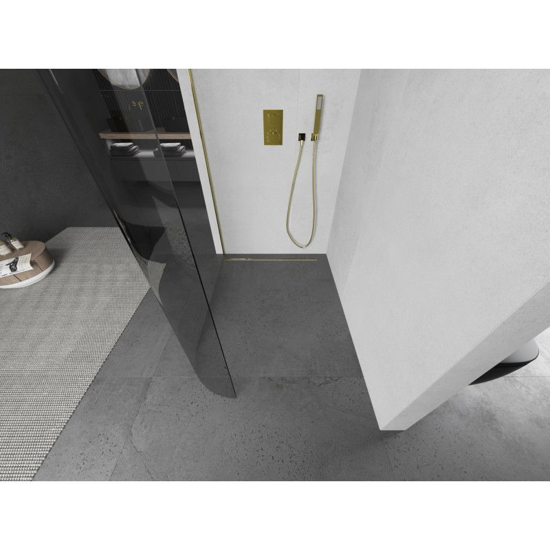 Mexen Kioto-R Lekerekített Walk-in zuhanyfal 110 x 200 cm, átlátszó 8 mm, arany - 800-110-101-50-06