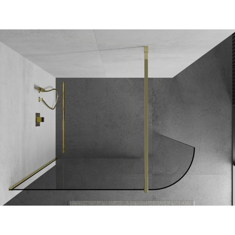 Mexen Kioto-R Lekerekített Walk-in zuhanyfal 130 x 200 cm, átlátszó 8 mm, arany - 800-130-101-50-06