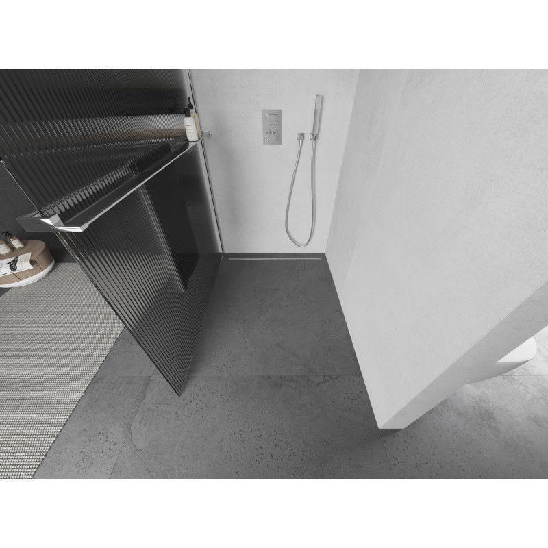 Mexen Kioto+ zuhanyfal polccal Walk-in 90 x 200 cm, csíkok, króm - 800-090-121-01-09