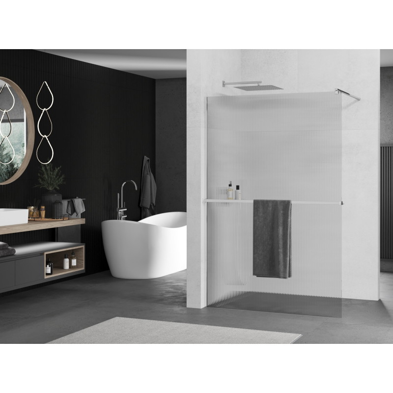 Mexen Kioto+ zuhanyfal polccal Walk-in 140 x 200 cm, csíkok, króm - 800-140-121-01-09