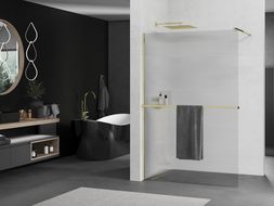 Mexen Kioto+ perete de duș cu raft Walk-in 90 x 200 cm, dungi, auriu - 800-090-121-50-09
