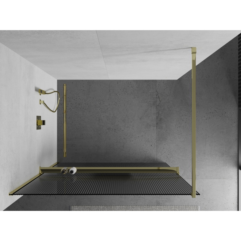 Mexen Kioto+ panou de duș cu raft Walk-in 100 x 200 cm, dungi, auriu - 800-100-121-50-09