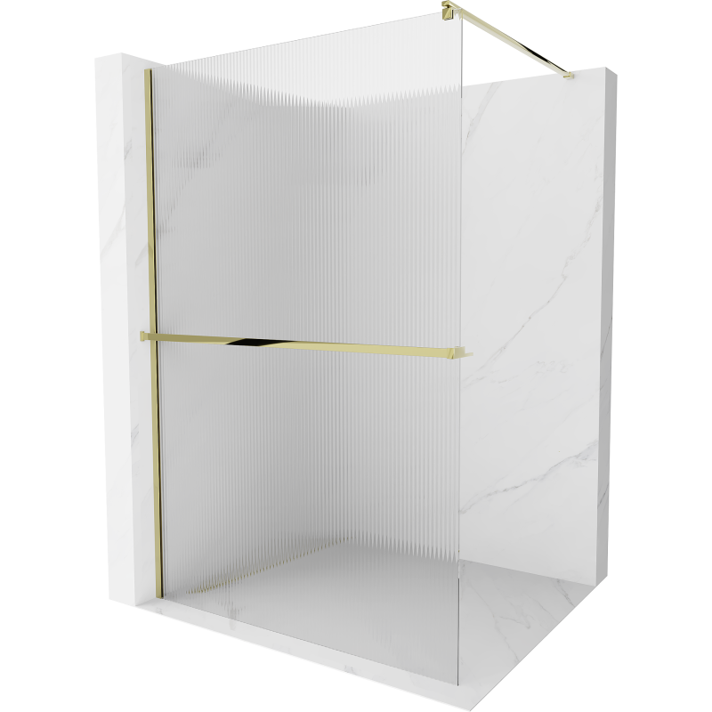 Mexen Kioto+ zuhanyfal polccal Walk-in 140 x 200 cm, csíkos, arany - 800-140-121-50-09