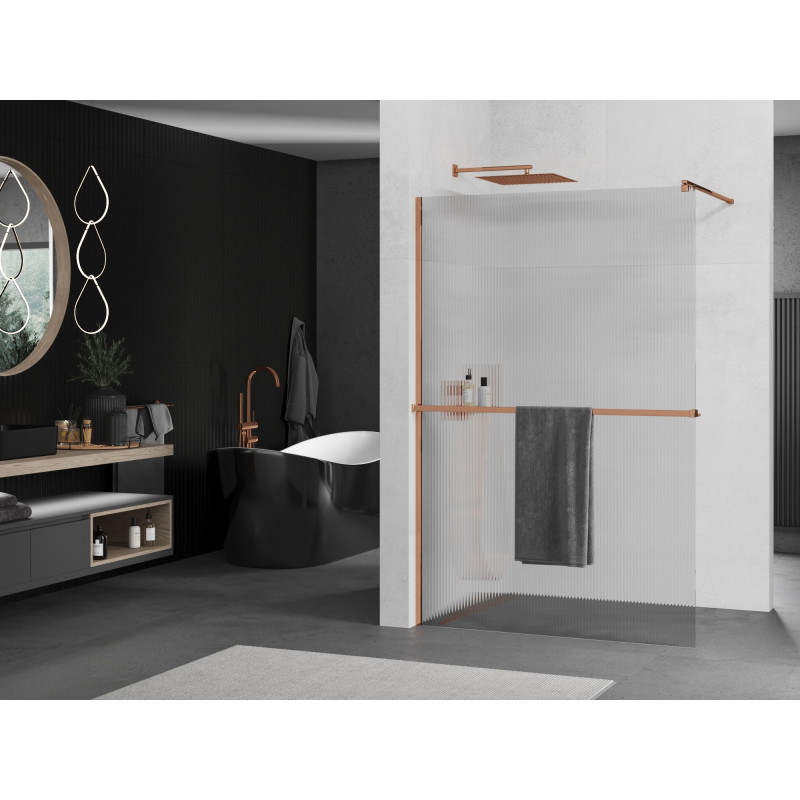 Mexen Kioto+ zuhanyfal polccal Walk-in 70 x 200 cm, bordázott, rózsaarany - 800-070-121-60-09