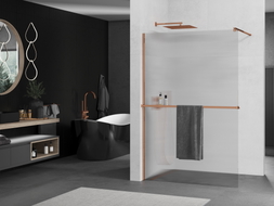 Mexen Kioto+ panou de duș cu raft Walk-in 90 x 200 cm, dungi, aur roz - 800-090-121-60-09