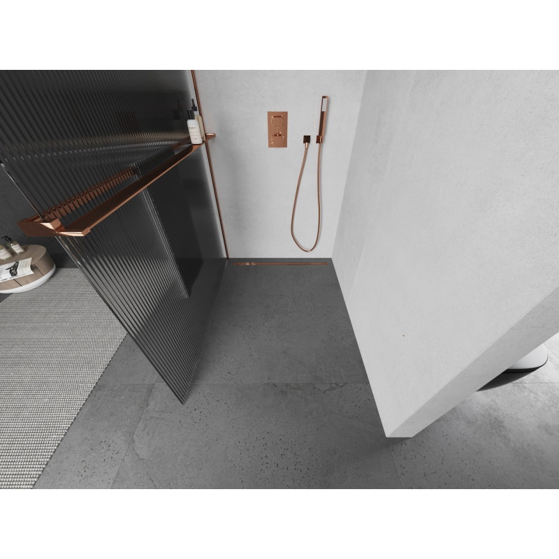 Mexen Kioto+ zuhanyfal polccal Walk-in 100 x 200 cm, prizmás, rózsaarany - 800-100-121-60-09