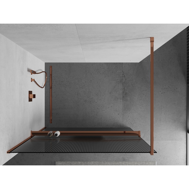 Mexen Kioto+ zuhanyfal polccal, Walk-in, 140 x 200 cm, csíkos, rózsaszín arany - 800-140-121-60-09