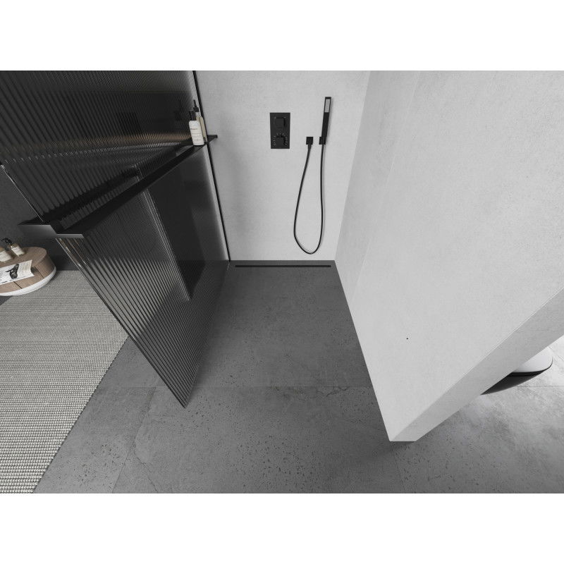 Mexen Kioto+ Paravan de duș cu raft Walk-in 90 x 200 cm, dungi, negru - 800-090-121-70-09