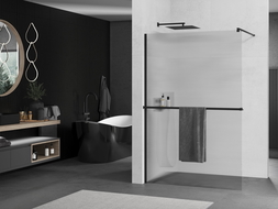 Mexen Kioto+ zuhanyfal polccal Walk-in 90 x 200 cm, csíkos, fekete - 800-090-121-70-09