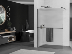 Mexen Kioto+ zuhanyfal polccal Walk-in 100 x 200 cm, prizma, fekete - 800-100-121-70-09