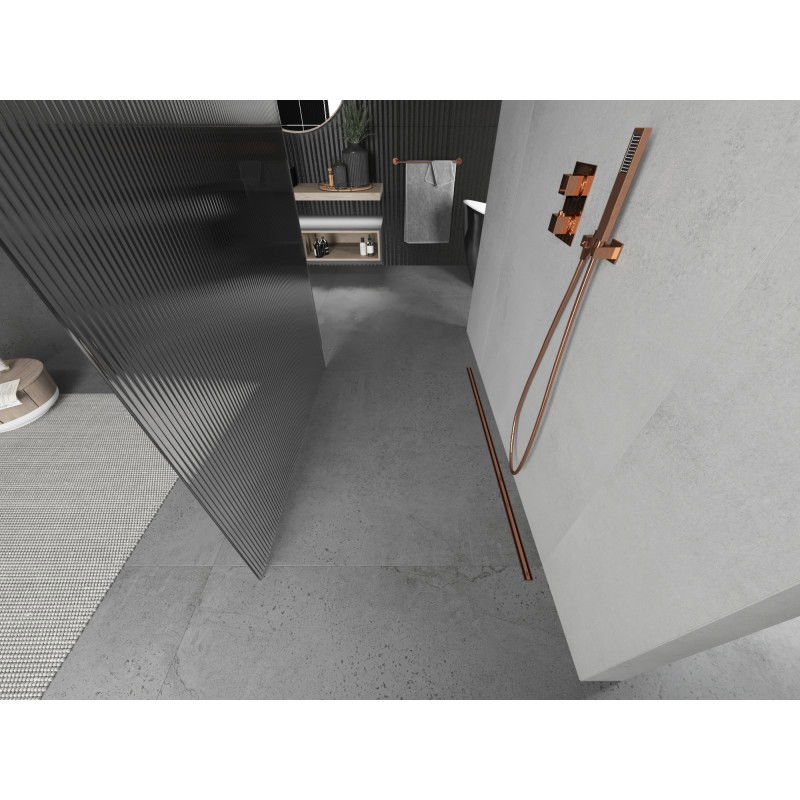 Mexen Kioto panou de duș independent 130 x 200 cm, dungi 8 mm, aur roz - 800-130-002-60-09