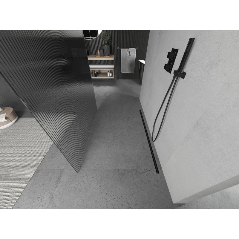 Mexen Kioto panou de duș independent 130 x 200 cm, dungi 8 mm, negru - 800-130-002-70-09