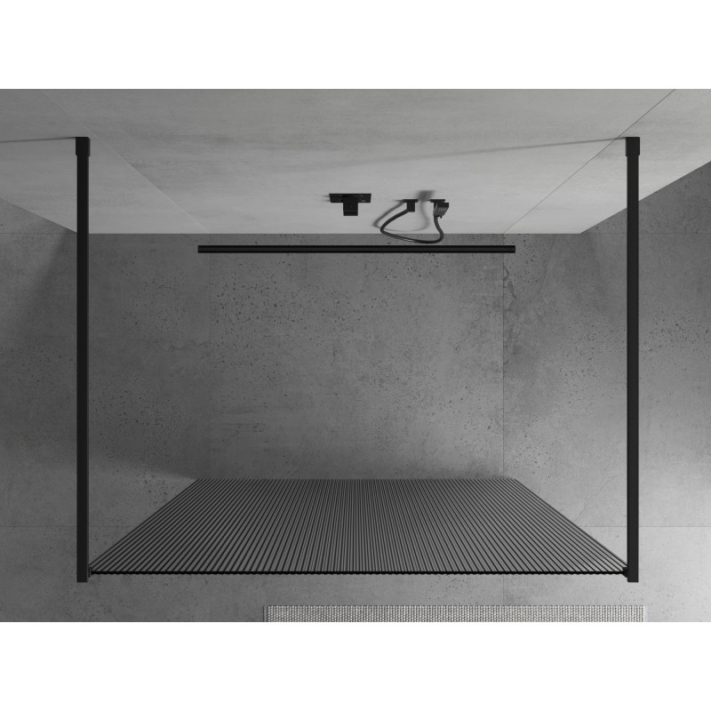 Mexen Kioto szabadon álló zuhanyfal 140 x 200 cm, 8 mm-es csíkos, fekete - 800-140-002-70-09