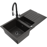 Mexen Matias chiuvetă de granit cu 1,5 cuve, cu scurgător și baterie de bucătărie Savita, negru/auriu - 6502-75-672601-70-B