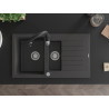 Mexen Matias chiuvetă de granit cu 1,5 compartimente cu scurgător și baterie de bucătărie Savita, negru cu picatele
