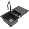 Mexen Matias chiuvetă de granit cu 1,5 compartimente, cu scurgător și baterie de bucătărie Savita, negru pistruiat