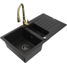 Mexen Matias chiuvetă de granit cu 1,5 compartimente cu scurgător și baterie de bucătărie Savita, neagră