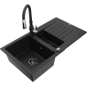 Mexen Matias chiuvetă de granit cu 1,5 compartimente, cu scurgător și baterie de bucătărie Savita, negru