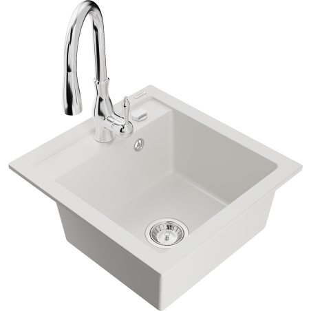 Mexen Vito chiuvetă de bucătărie granit, 1 compartiment, cu baterie Savita, alb - 6503-20-672601-00