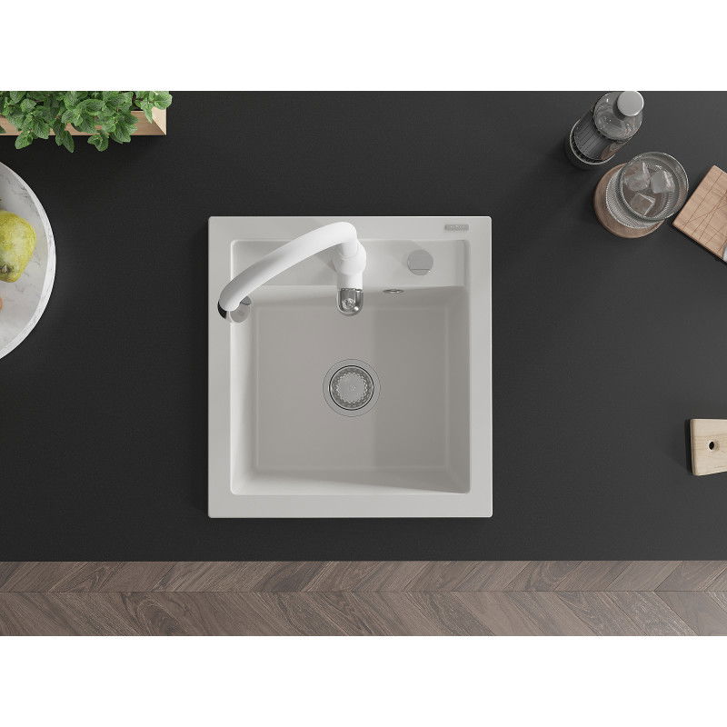 Mexen Vito 1-kamrás gránit mosogató Savita konyhai csappal, fehér - 6503-20-672601-20