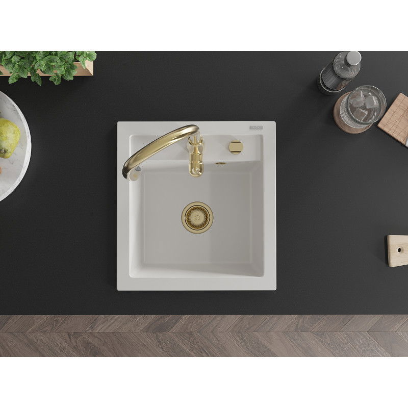 Mexen Vito chiuvetă de granit cu 1 compartiment cu baterie de bucătărie Savita, alb - 6503-20-672601-50