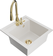 Mexen Vito chiuvetă de granit cu 1 compartiment cu baterie de bucătărie Savita, alb - 6503-20-672601-50