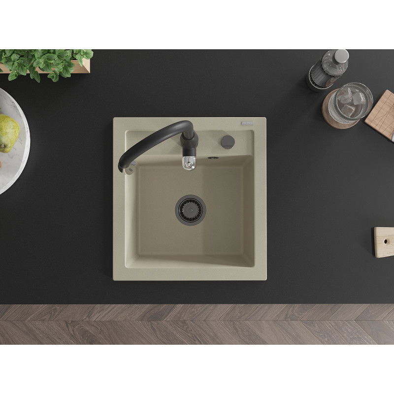 Mexen Vito egymedencés gránit mosogató Savita konyhai csappal, bézs - 6503-69-672601-70