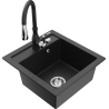 Mexen Vito chiuvetă de granit cu 1 cuvă și baterie de bucătărie Savita, negru/metalizat argintiu - 6503-73-672601-70