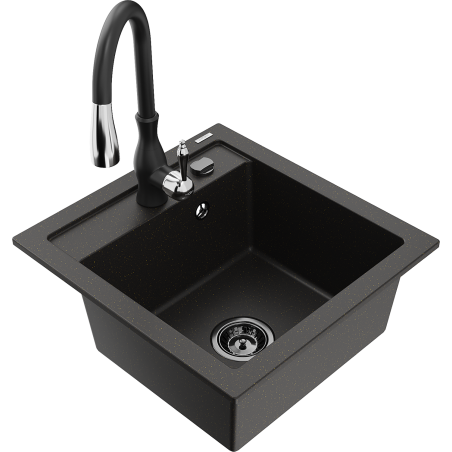 Mexen Vito chiuvetă din granit cu 1 compartiment cu baterie de bucătărie Savita, negru/auriu metalizat - 6503-75-672601-70-B