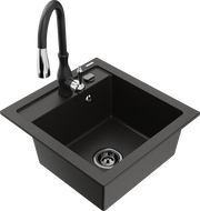 Mexen Vito chiuvetă din granit cu 1 compartiment cu baterie de bucătărie Savita, negru/auriu metalizat - 6503-75-672601-70-B