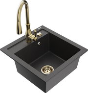 Mexen Vito chiuvetă de granit cu 1 compartiment și baterie de bucătărie Savita, negru pătat - 6503-76-672601-50