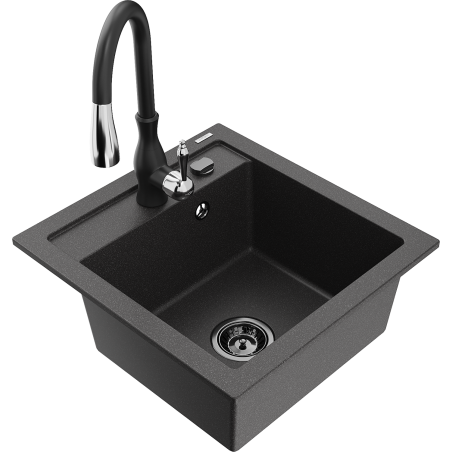 Mexen Vito chiuvetă de granit cu 1 compartiment cu baterie de bucătărie Savita, negru cu pete - 6503-76-672601-70-B