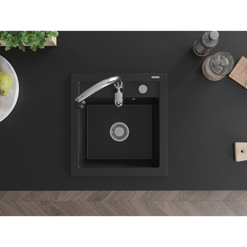 Mexen Vito chiuvetă de bucătărie granit 1-cu o cameră cu baterie de bucătărie Savita, negru - 6503-77-672601-00