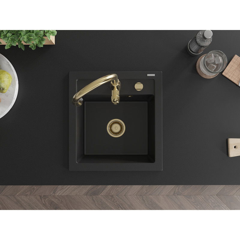 Mexen Vito chiuvetă de granit cu 1 compartiment cu baterie de bucătărie Savita, negru - 6503-77-672601-50