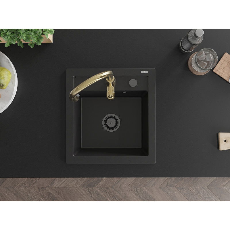 Mexen Vito chiuvetă de bucătărie din granit, cu 1 compartiment, cu baterie de bucătărie Savita, negru - 6503-77-672601-50-B