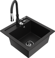Mexen Vito egymedencés gránit mosogató Savita konyhai csapteleppel, fekete - 6503-77-672601-70-B