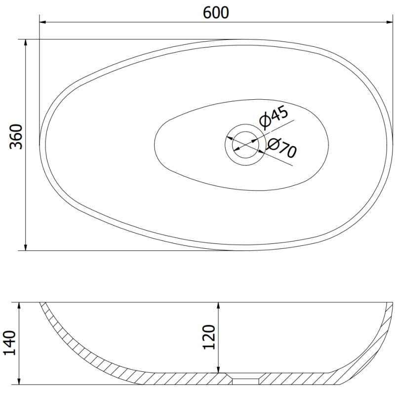Mexen Nora chiuvetă deasupra blatului din conglomerat 60 x 36 cm, albă - 23056001