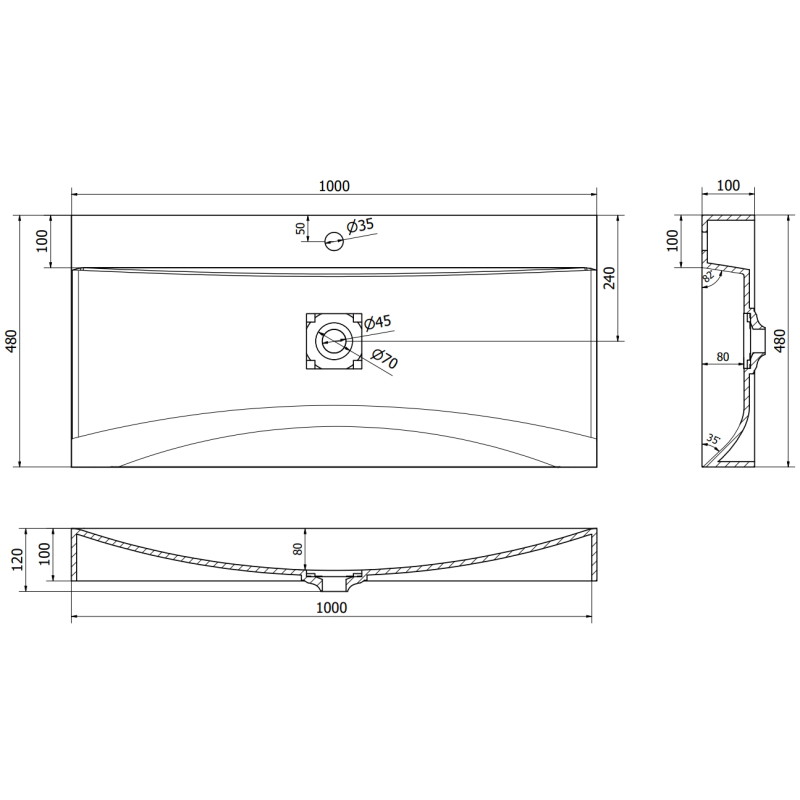 Mexen Poli konglomerát munkalapon álló mosdó 1/O 100 x 48 cm, fehér - 23021001