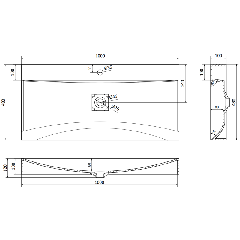 Mexen Poli lavoar de blat din conglomerat 1/O 100 x 48 cm, alb - 23021001
