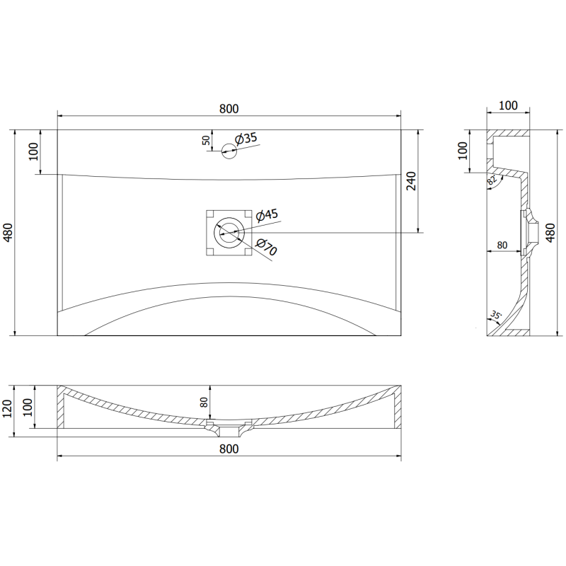 Mexen Poli konglomerátum pultra szerelhető mosdó 1/O 80 x 48 cm, fekete - 23028071
