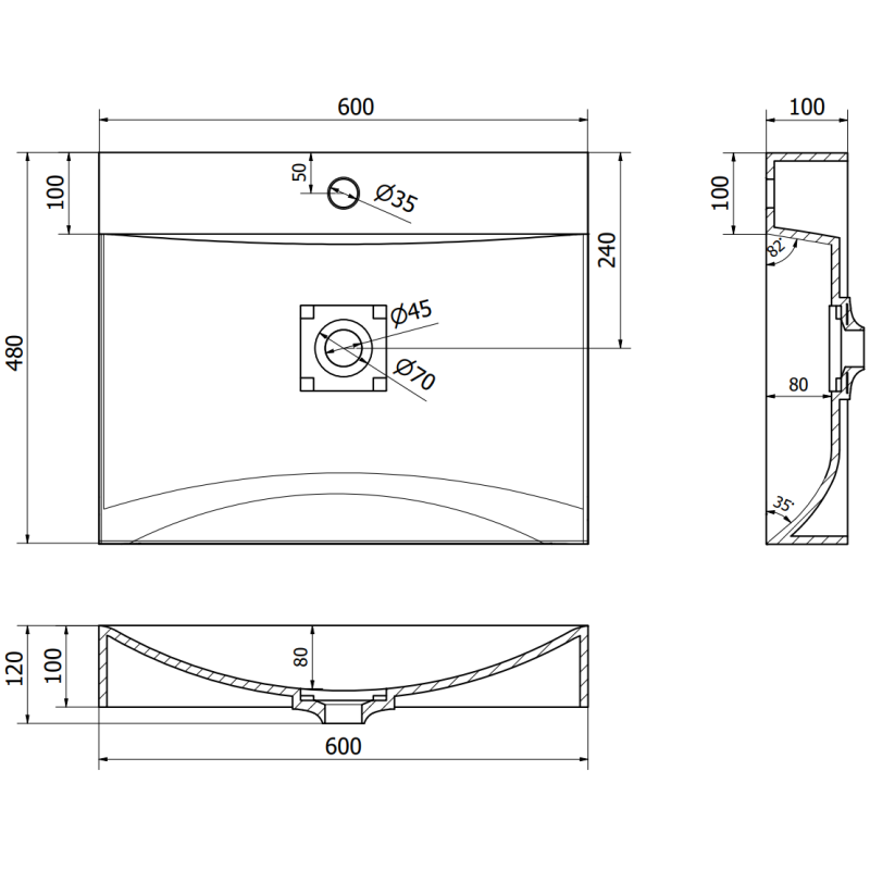 Mexen Poli lavoar de blat din conglomerat 1/O 60 x 48 cm, alb - 23026001