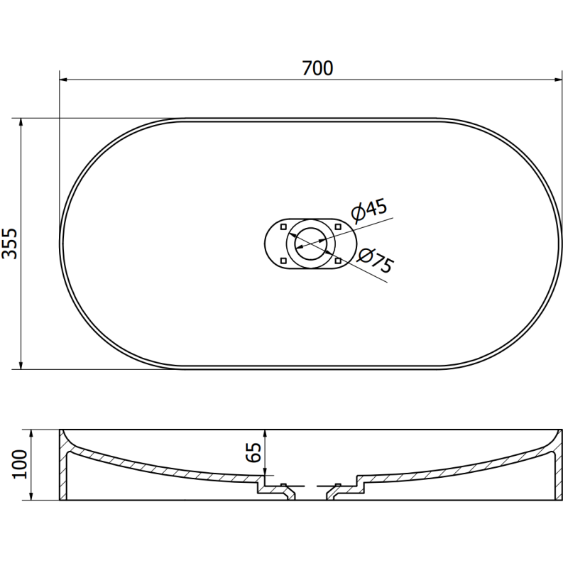 Mexen Sofia chiuvetă pe blat din conglomerat 70 x 35 cm, neagră - 23067071