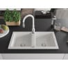 Mexen Mario chiuvetă de granit 2-camere cu baterie de bucătărie Savita, alb - 6504-20-672601-20