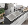Mexen Mario chiuvetă de granit 2-camere cu baterie de bucătărie Savita, alb - 6504-20-672601-20