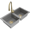 Mexen Mario kéttálcás gránit mosogató konyhai csappal Savita, szürke - 6504-71-672601-50