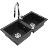 Mexen Mario chiuvetă de granit cu 2 compartimente cu baterie de bucătărie Savita, negru/argintiu metalizat