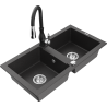 Mexen Mario chiuvetă de bucătărie din granit cu 2 compartimente cu baterie Savita, negru presărat - 6504-76-672601-70